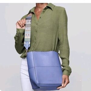 NWT Mersi Vegan Leather Blue Demi Bucket Boho Shoulder Bag Multi Strap Wristlet